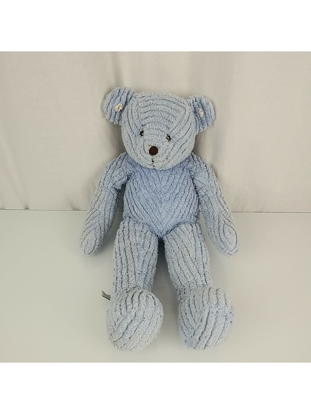Bath & and Body Works Stuffed Plush Blue Chenille Teddy Bear Daisy Flower 90s
